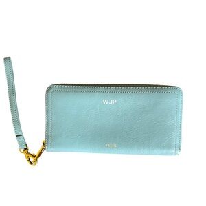 Fossil light blue wallet wristlet with initials